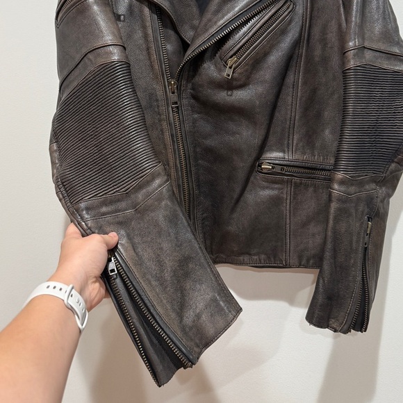 VTG Wilson’s Distressed Leather Biker Jacket Men’s Medium M Brown Moto Classic - Picture 8 of 12